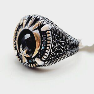 Onyx Faceted Glass Dragon's Claw 925 Sterling Silver Men's Ring Sz. 11